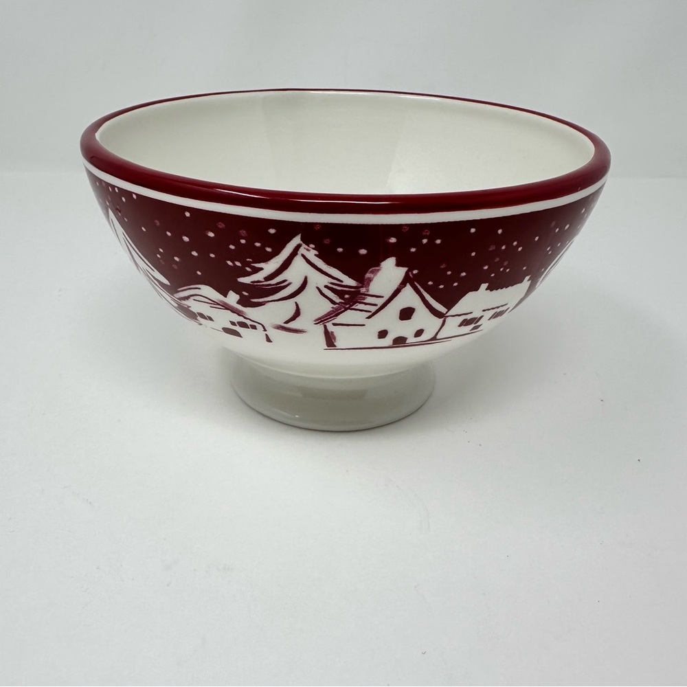 Williams-Sonoma Snowy Village Soup/Cereal Bowl Red White